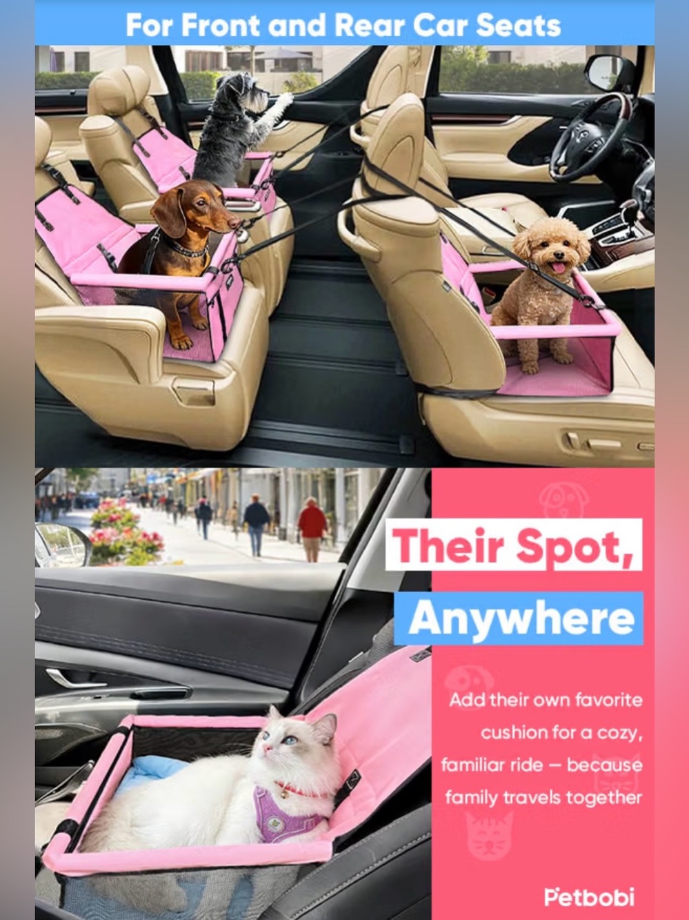 Pink Petbobi Pet Booster Car Seat for Pets Up To 15lbs - Picture 12 of 16